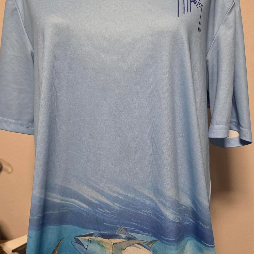 Guy Harvey Mens Blue Fishing Shirt Fish Graphic Performance Tee Size M